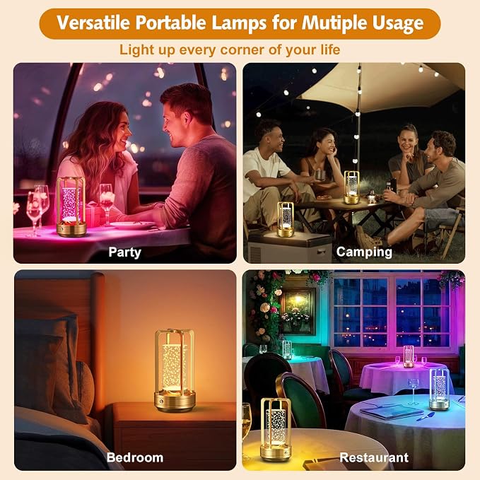 Portable Table Lamp for Outdoor Indoor: Cordless Rechargeable Desk Lamp with 10 Colors - Shower Lamp with Stepless Dimmable - Metal Battery Operated Lantern Light for Bedroom/Bar/Coffee Shop/Camping