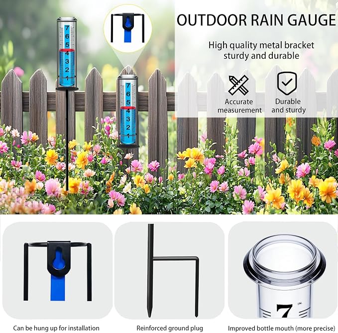 Rain Gauge Outdoor, Upgraded Rain Gauges Outdoors Best Rated,Accurate Rain Measure Gauge for Yard,Adjustable Height Rainfall Meter,Rain Gauge Outdoor Freeze Proof,Rain Measuring Tool,Easy to Read