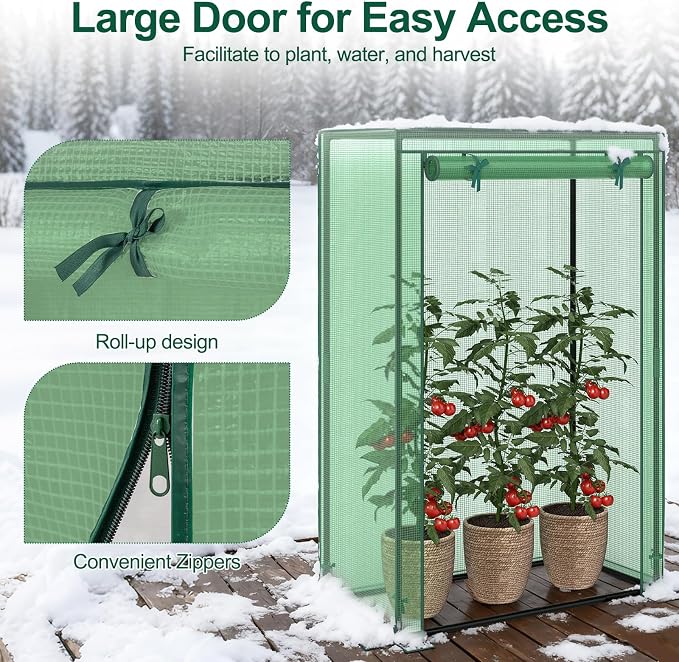 Giantex Portable Mini Greenhouse, Heavy Duty PE Cover, Elector-Coating Metal Frame, Waterproof Sun-Protective Tomato Green House with Roll-Up Zippered Door, Indoor Outdoor Green, 39" x 20" x 59"