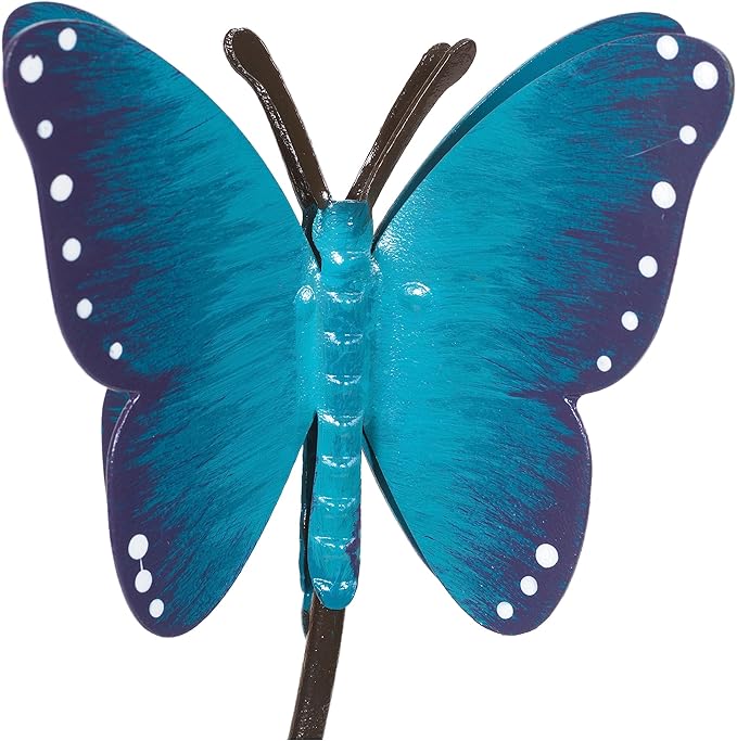 La Crosse 704-4645B 5 inch Capacity Glass Blue Butterfly Rain Gauge with Ground Rod