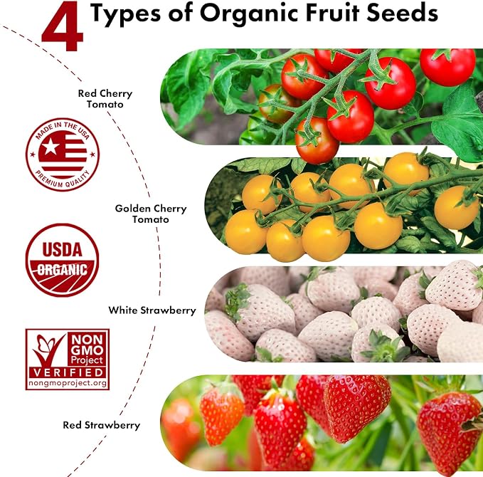 LYKOCLEAN Strawberry Seed Pods for AeroGarden, Ahopegarden, iDOO Hydroponics Growing System, 350 Seeds+ Including Red Cherry Tomato Golden Cherry Tomato, White Strawberry, Red Strawberry (12-Pods)