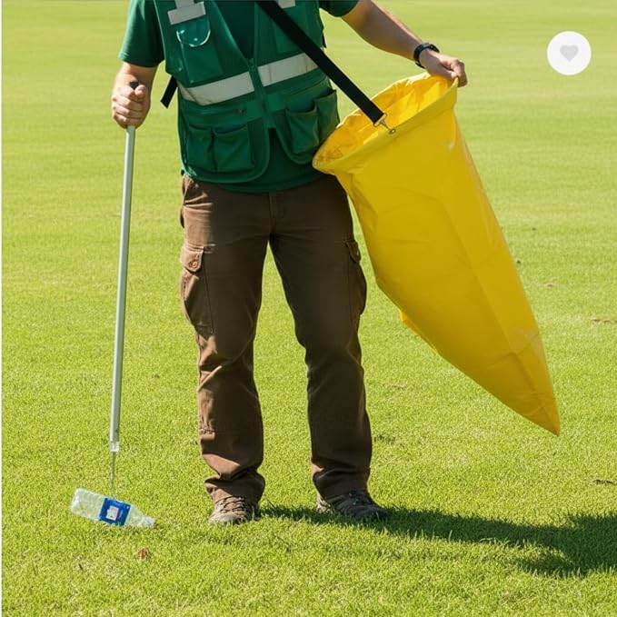 Faccito Litter Bag with Shoulder Strap Trash Pickup Bag Holder Lawn Leaf Chute Vinyl 4.45 Cubic Feet No Bending Portable Trash Picker Grabber for Patio Yard Garden Wear Gloves When Assembling(Yellow)