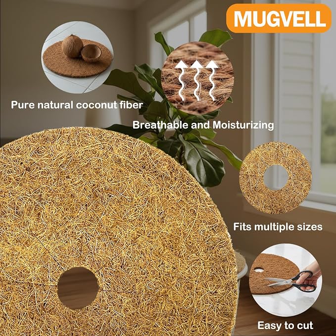 Coco Coir Mulch for Landscaping, 16 Inch Coconut Liners for Planters, 6 Pcs Coconut Fiber Tree Ring, Plant Covers from Animals,Dirt and Tree Protectors
