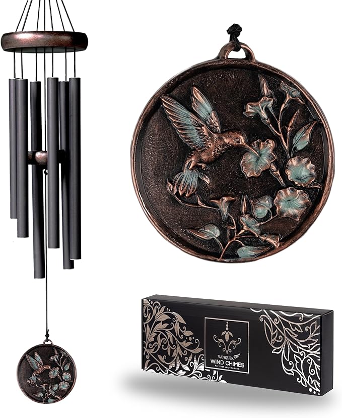 Vanquer Gift Wind Chimes for Outside - 30'' Wind Chimes Outdoor Clearance, Windchimes Outdoors, Memorial Wind Chimes, Sympathy Gift, Patio, Home Décor, Vintage Black (30" Hummingbird)