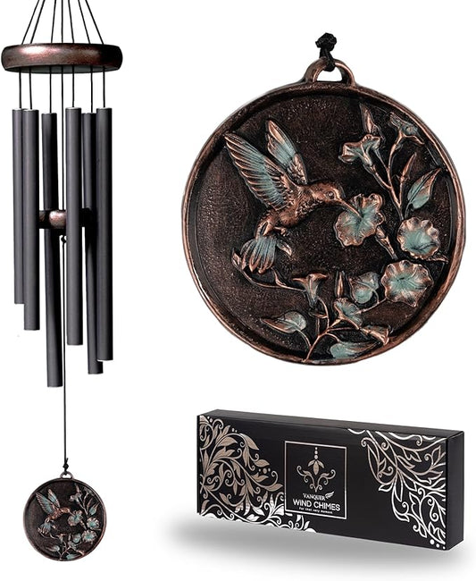 Vanquer Gift Wind Chimes for Outside - 30'' Wind Chimes Outdoor Clearance, Windchimes Outdoors, Memorial Wind Chimes, Sympathy Gift, Patio, Home Décor, Vintage Black (30" Hummingbird)