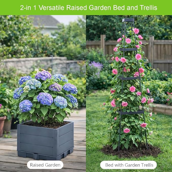 2 Pack Raised Garden Bed Tomato Planter Box with Trellis, 57" Self-Watering Tomato Cage Planters Box for Climbing Plants Vegetable Vine Flowers,Patio Garden Balcony Outdoor & Indoor (2 Pack)
