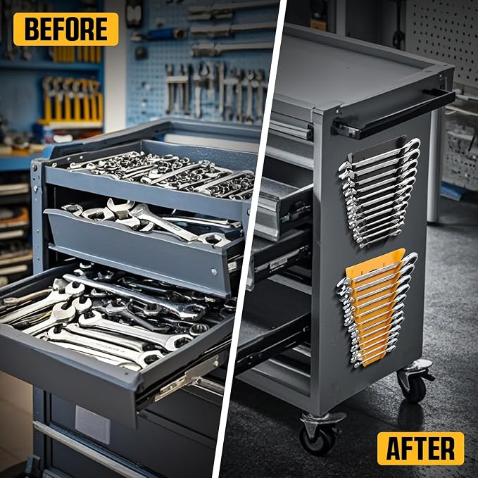 GRENPRO Wrench Organizer for Tool Box, 2 Pack Magnetic Wrench Holders Organizers, Storage for Tool Box Drawer, SAE 1/4" - 15/16" & Metric 6 MM-24 MM Wrenchs Rack