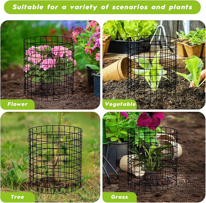 10 Pack Plant Protectors from Animals Wire Plant Protector Cage to Keep Animals Out with Zip Ties & Stakes, 30 Panels Bendable Metal Mesh for Flowers Vegetables