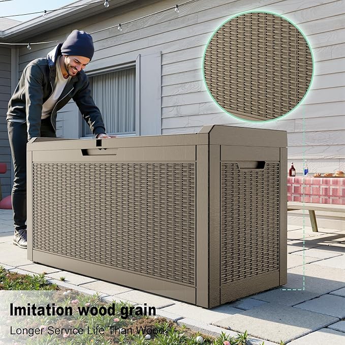 EasyUp 70 Gallon Outdoor Storage Box, Outdoor Deck Boxes for Garden Tools Equipment,Cushions and Patio Storage,Lockable and Resin,Easy to Install(Grey)