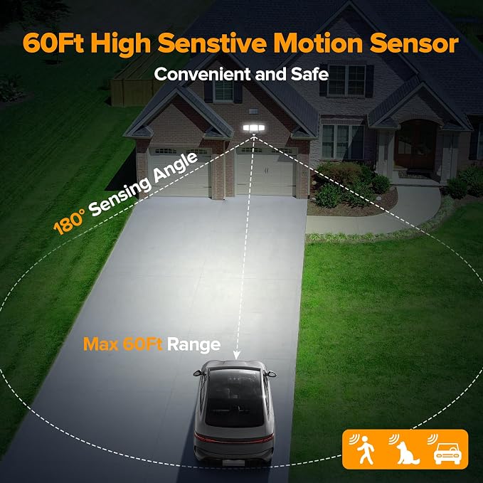 UME Hybrid Solar and Battery Powered Motion Sensor Outdoor Lights, 302 LED 1800LM, IP65 Waterproof, 3-Head Motion Activated LED Flood Lights, Energy Efficient Hybrid Security Light for Garden, Patio