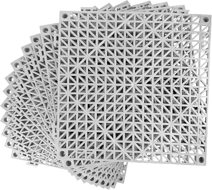 MYFAMIREA Modular Interlocking Cushion 12 Pack 11.8" x 11.8" Rubber Floor Tiles Non-Slip Splicing Drainage Mats for Deck, Pool, Outdoor Shower, Patio, Balcony, Indoor Bathroom, Kitchen, Yard (Gary)