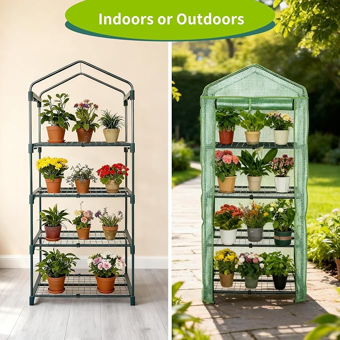 4 Tier Mini Indoor Greenhouse,27"x19"x62" Greenhouse for Indoors&greenhouses for Outdoors with PE Cover and Roll-Up Zipper Door