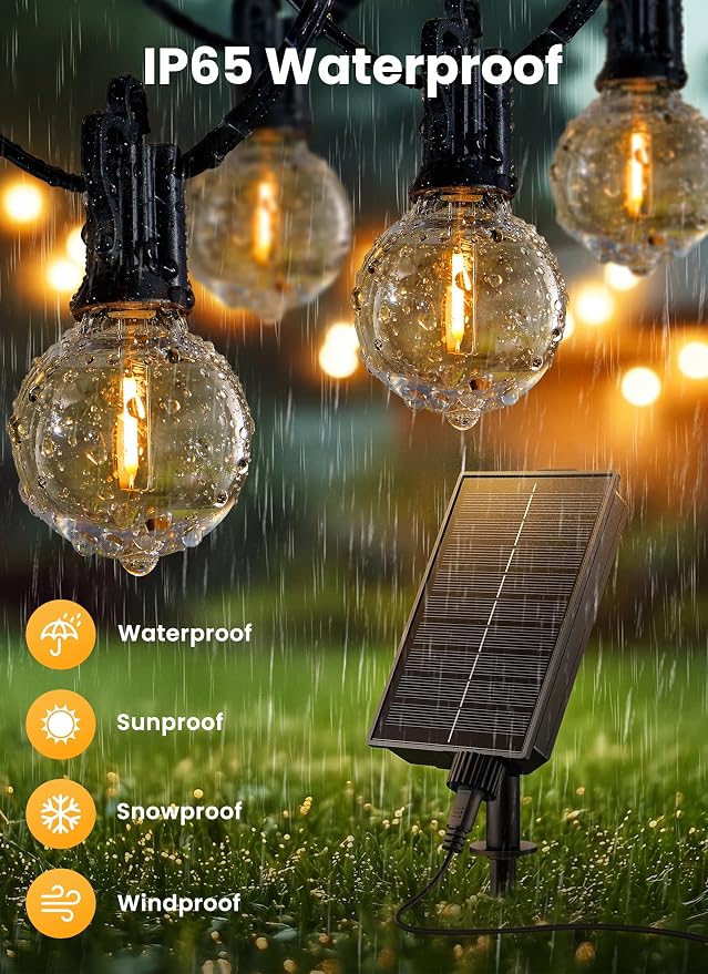 Brightown 38FT 16LED Solar String Lights Outdoor with Remote & USB Port, Shatterproof Bulbs, Dimmable & Timable, 3 Modes, Patio Lights Solar Powered with Mount Clips for Camping Backyard Garden Decor