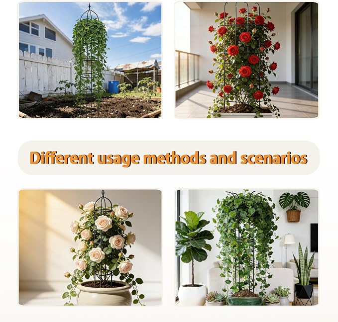 1 Pack Garden Obelisk Trellis for Climbing Plants Outdoor, 6.7FT Adjustable Metal Plant Support with 3 Decorative Tops, Black Rustproof Trellis for Roses, Tomatoes, Clematis & Vines