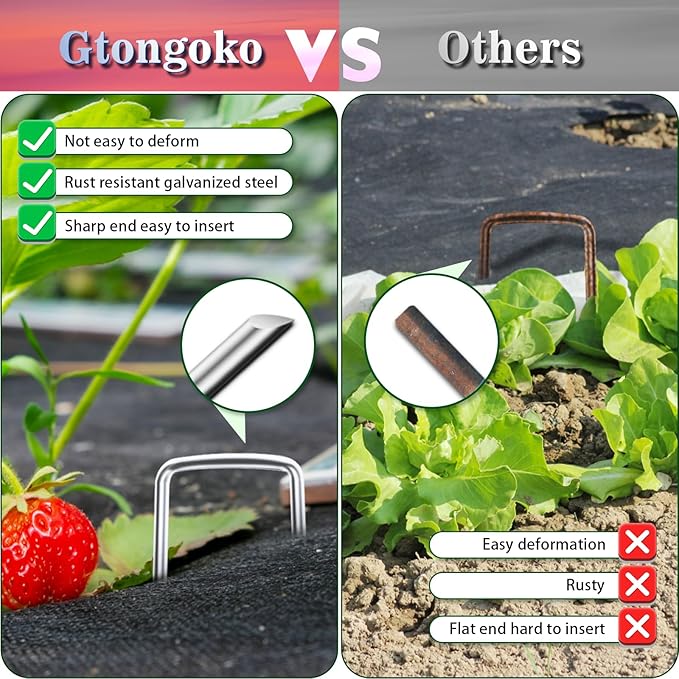 Gtongoko 120 Pack Landscape Staples 10 Inch, 11 Gauge Heavy Duty Galvanized Sod Staples for Artificial Turf, Erosion Control, Weed Barrier Fabric, Ground Cover and Landscaping