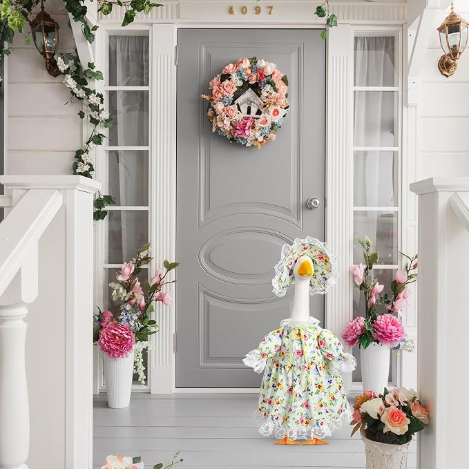 FuWeave Summer Goose Outfit Flower Lolita Porch Goose Clothes for 23" Large Statue Outdoor Patio Yard Lawn Art Decoration