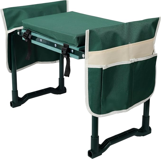 Foldable Garden Kneeler and Seat Bench with EVA Foam Pad, Wide Cushion, 2 Tool Pouches, Large Tool Bag