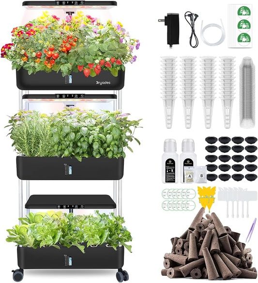 Hydroponics Growing System Indoor Garden - DRYADES Herbs Garden Kit Indoor with LED Grow Light Grow Anything Plants Germination Kit (No Seeds) Harvest Vegetable Lettuce for Home Kitchen (66 Pods)