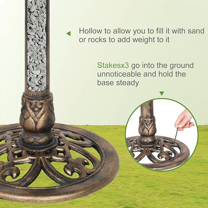 VINGLI Pedestal Bird Bath, Resin Birdbaths Weather Resistant Floral Accents and Vintage Finish Garden Decor for Outdoor Lightweight Courtyard