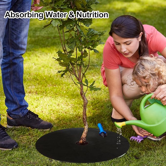 8 Pack Non-Woven Tree Mulch Ring 20.5 Inch, Round Mulch Ring Tree Protector Mat with 20 Garden Stakes, Reusable Heavy Duty Weed Barrier Fabric for Weed Control Root Protection