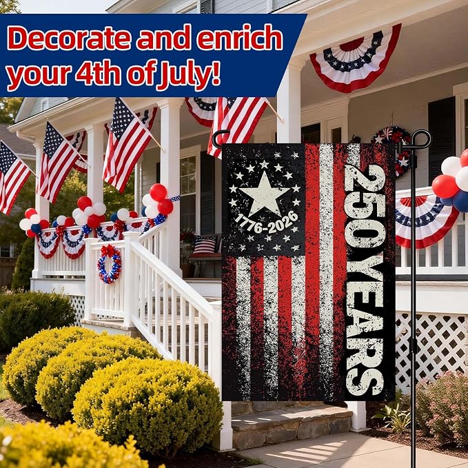 250 Anniversary USA Garden Flag, Double Sided Waterproof Distressed Patriotic Flag 1776-2026, Outdoor Yard Decor 12x18