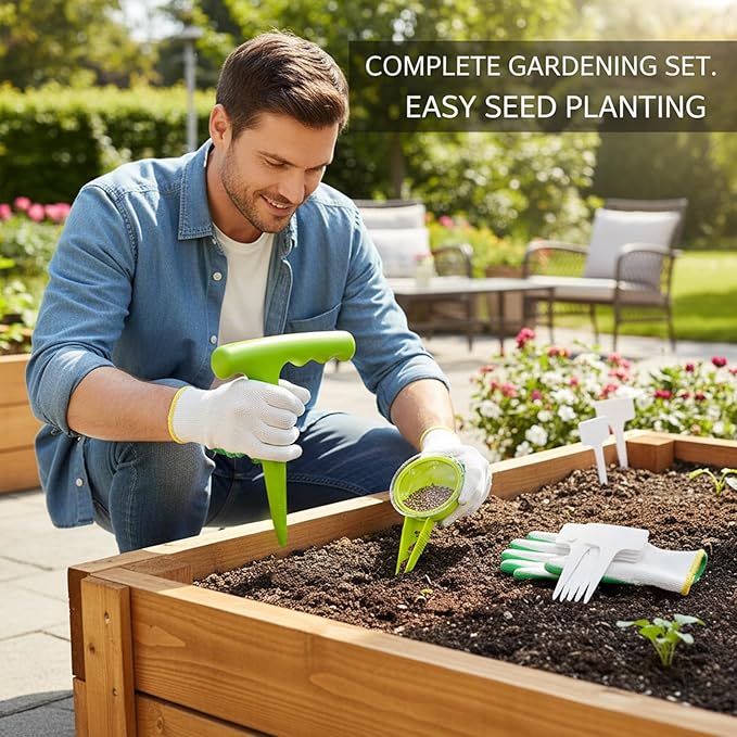 Seed Planter Tool, 17-Piece Gardening Kit with Seed Planter, Dibber, and Plant Labels, Ideal for Indoor and Outdoor Planting, Made of Durable Plastic Materials