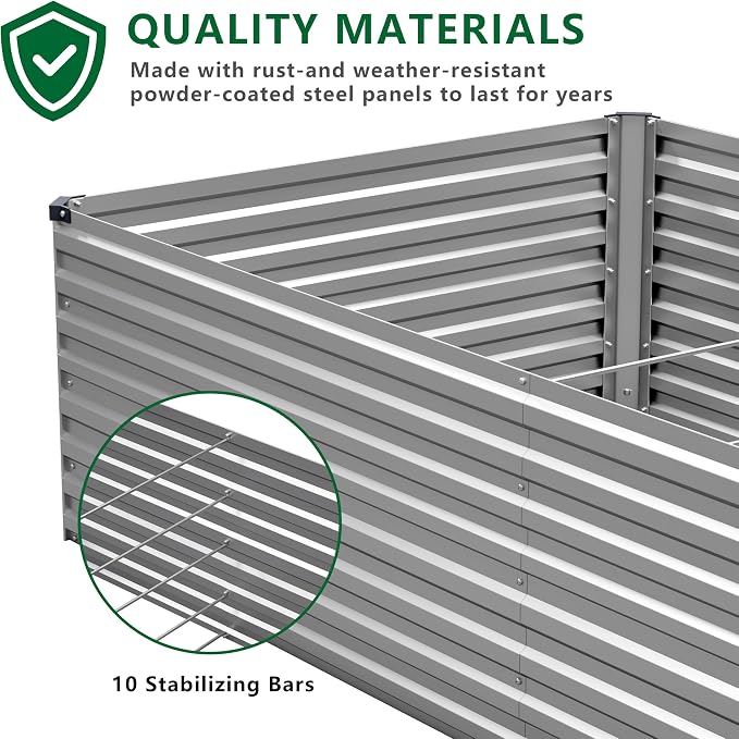 DIIYIV Galvanized Raised Garden Bed Kit Outdoor Patio,12x4x2ft Large Rectangular Metal Planter Boxes,Deep Root Box Planter for Gardening,Vegetables,Flowers,Herbs-Silver