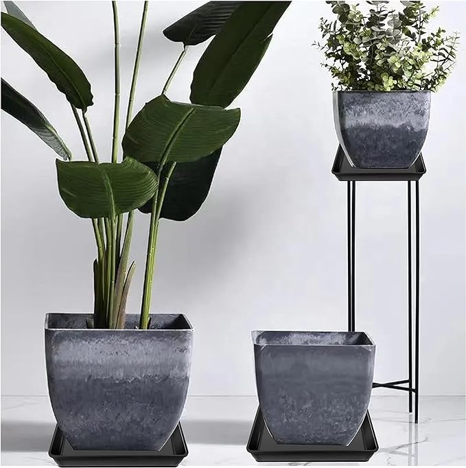 LWALRS Square Plant Saucer 16 Inch 2 Pack, Duty Plastic Plant Saucer, Heavy Duty Plant Pot Saucers, Garden Large Deep Plant Trays for Pots, Planters for Indoors and Outdoors Plants.
