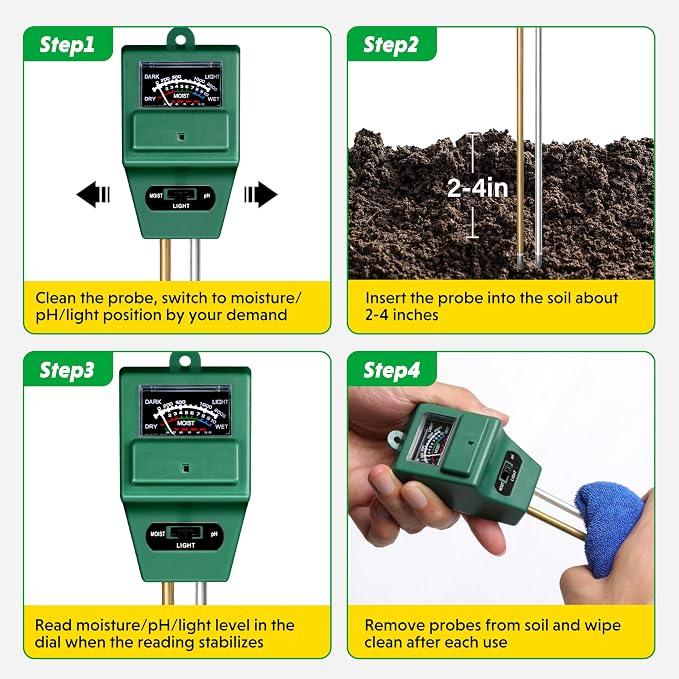 iPower 3-in-1 Plant Moisture/Light/PH Meter, Soil Test Kit for Gardening, Farming, Indoor & Outdoor Use