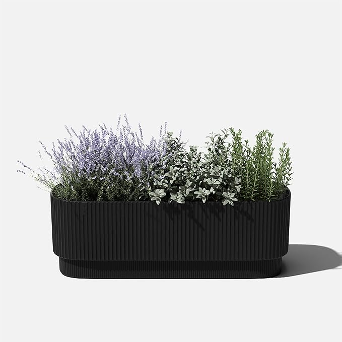 Veradek Demi Series Long Planter for Porch, Patio, Backyard | Durable Plastic-Stone Composite Material | Modern Décor for Shrubs, Flowers
