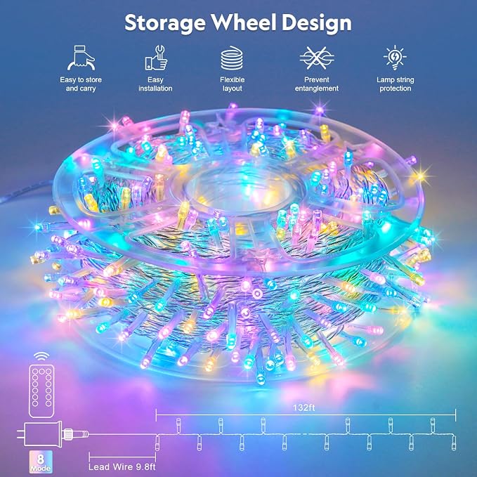 JMEXSUSS 400 LED Easter Lights Indoor Outdoor, 132FT Easter String Lights Plug in, 8 Modes Colorful Christmas Light for Bedroom Party Decorations