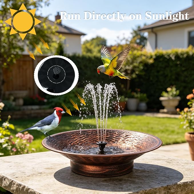 Solar Bird Bath for Outside, 12.4” Outdoor Metal Bird Bath Fountains, Solar Powered Water Fountain for Outdoors Garden Patio Lawn Ground Tabletop Decor (Brown)