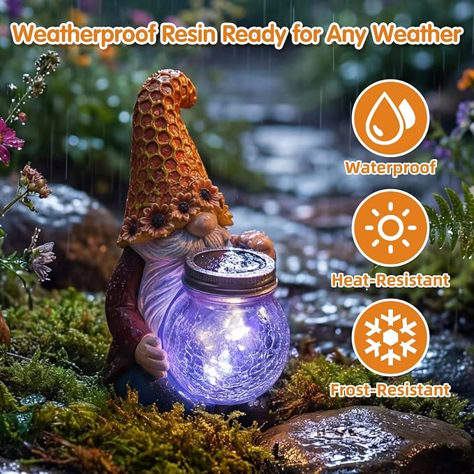 Lyeasw Birthday Gifts for Men Idea - 10 Inch Solar Gnome Gift Sunflower Garden Statue Resin Birthday Anniversary Gardening Gift for Women Mom Grandma Housewarming
