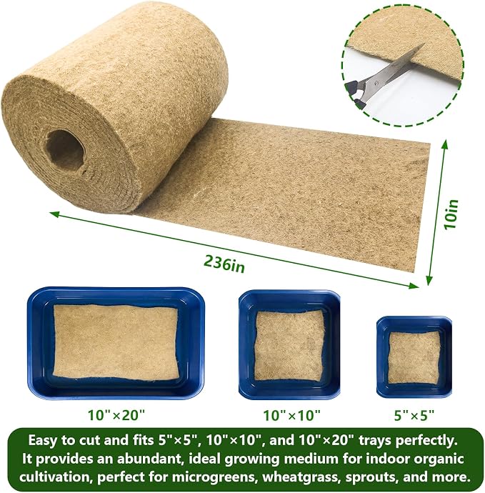 1 Roll 10" X 236"Microgreen Grow Mat, Hydroponic Grow Pads Natural Fiber Grow Mats, Microgreens Growing Kit, Indoor Organic Production for Wheatgrass Sprouts Starter Tray