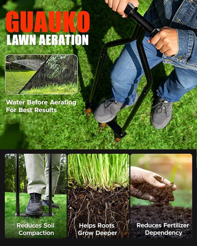 Lawn Aerator & Manual Lawn Coring Tool - 43"/35" Hollow Tine Plug Aerator with High-Strength Alloy Tines for Compacted Soil in Grass, Garden, and Yard - Core Aerator Tool for Lawn Care& Revival