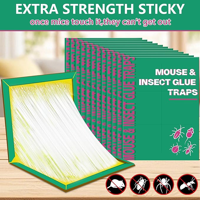 12 Pack Sticky Mouse Traps, Sticky Traps for Rats Mice Rodents Snakes No Touch Indoor Mouse Traps for Home Kitchen Garage Attic Basements, Easy to Set, Green