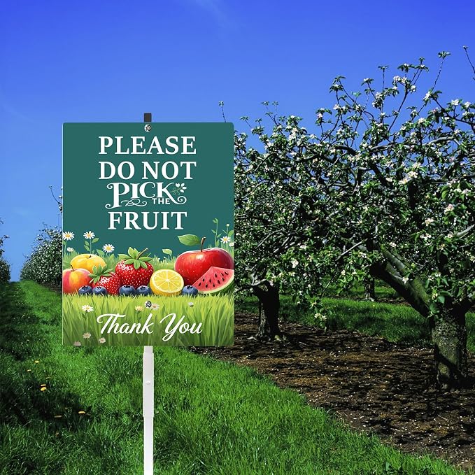 Private Property Please Don't Pick The Fruit Thank You Yard Sign With Stake Rustproof Reflective Aluminum Fruit Garden Signs Stand for Home Harvest Orchard Decoration Outdoor (8x12) IN
