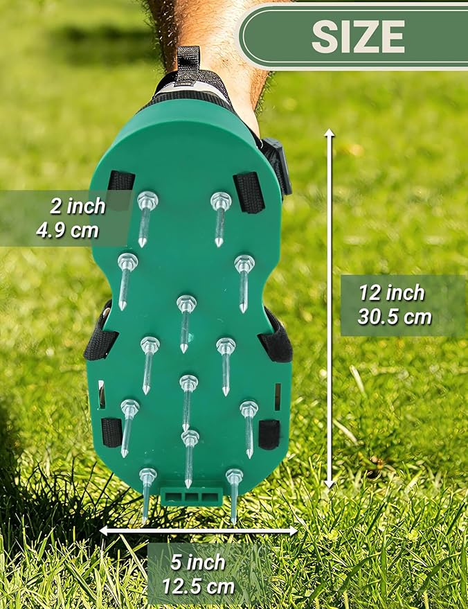Lawn Aerator Shoes for Grass, Pre-Assembled Heavy Duty Aerator Lawn Tool with Hook and Loop Straps, One Size Fits All Spiked Shoes for Effectively Aerating Yard Garden Lawn Patio Soil, No Installation