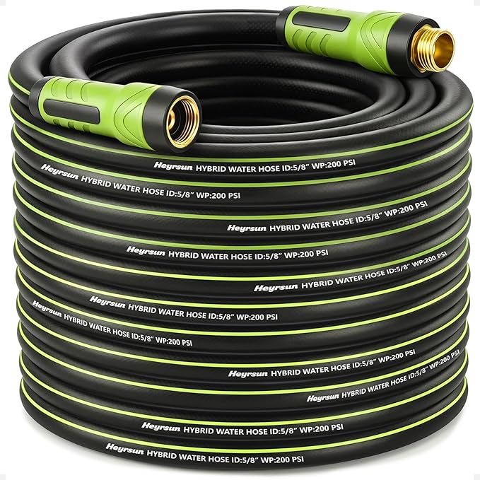 Garden Hose 100ft x 5/8", NON-EXPANDABLE Water Hose Heavy Duty, Flexible, Lightweight, Kink Resistant & Outside Hybrid Hose, Male to Female Fittings