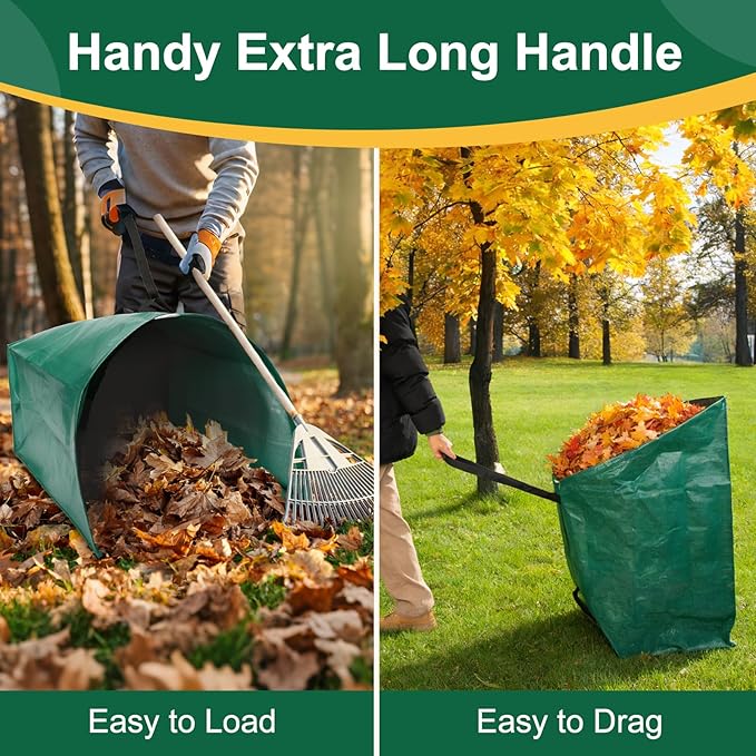 2 Pack 72 Gallon Large Leaf Collector, Foldable Reusable Yard Waste Bags, Heavy Duty Dustpan Type Garden Leaf Bags with Gloves