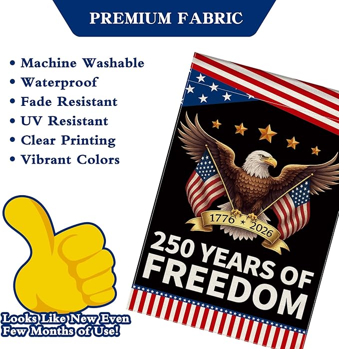 250th Anniversary America Garden Flag, 250 Anniversary USA Flag Patriotic Banner 250 Years of Freedom Yard Sign Eagle Design 4th of July Double-Sided Waterproof 1776-2026 Commemorative Flag (28x40 Inch)