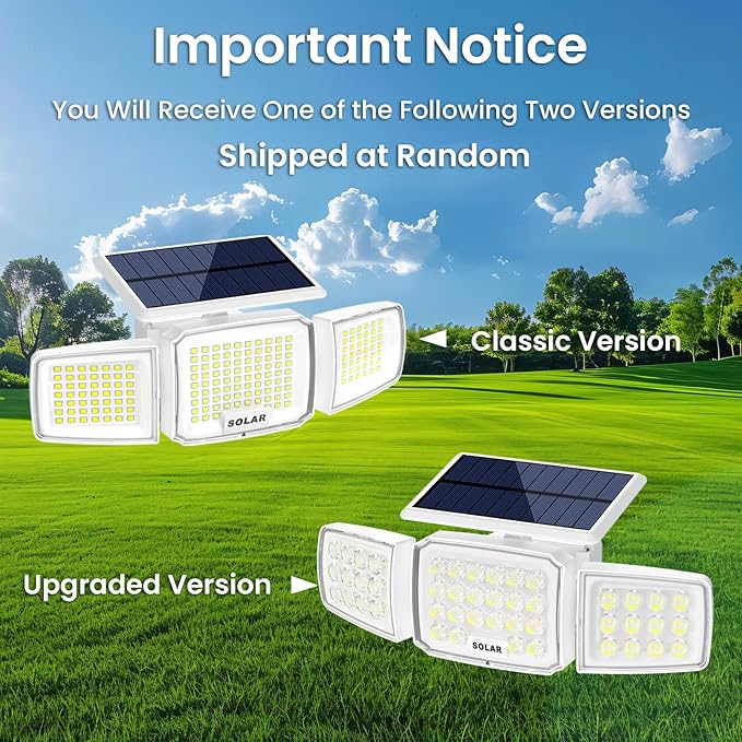 JEJOT White Solar Security Light Outdoor Super Bright LED, Motion Sensor Solar Flood Light, 3 Heads 270° Wide Angle,Remote Control, IP65 Waterproof, 3 Modes (3 Packs)