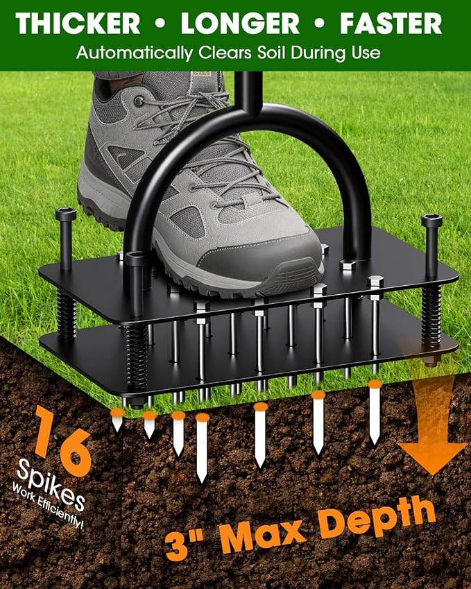 Manual Lawn Aerator Tool, Grass & Yard Aerator, Lightweight 7.7 lb with 21 × 3.5" Steel Spikes, Ergonomic Automatic Reset Design, Deep Soil Aeration for Healthier Lawns
