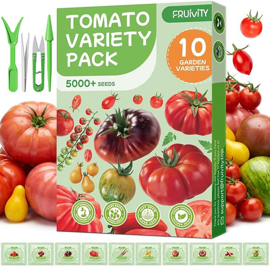 10 Pack Tomato Seeds Variety Pack -5000+ Garden Tomato Seeds for Planting Outdoors & Indoor Home Gardening Gift, Roma, Chreey Tomatoes & More