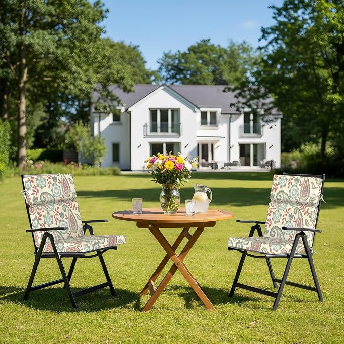 DYTXIII Outdoor High Back Chair Cushions Set of 2, 44"x22" Water Repellent Patio Seat Cushions with Elastic Sponge, All Weather Chair Pads for Rocking, Dining Chairs, Patio Furniture - Paisley Vintage