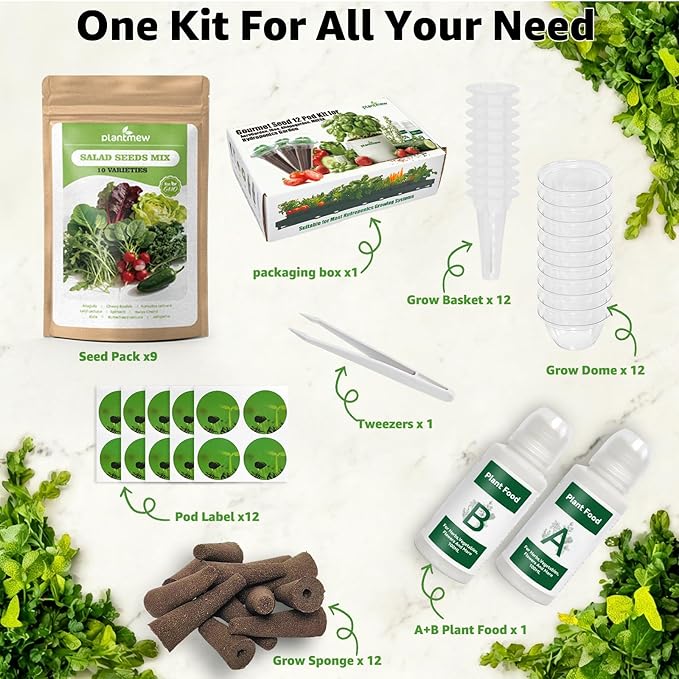 12 Pods Salad Green Seed Pod Kit for AeroGarden, Ahopegarden Hydroponics Growing System, 7500+ Seeds of Romaine Lettuce, Arugula, Spinach, Kale, Swiss Chard, Cherry Radish, and More