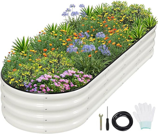 1MORE Galvanized Raised Garden Bed- Planter Garden Boxes Outdoor, Raised Beds for Gardening, 6x2x1ft Metal Garden Bed Kit for Vegetables Flower, Planter Raised Beds with Tools.White