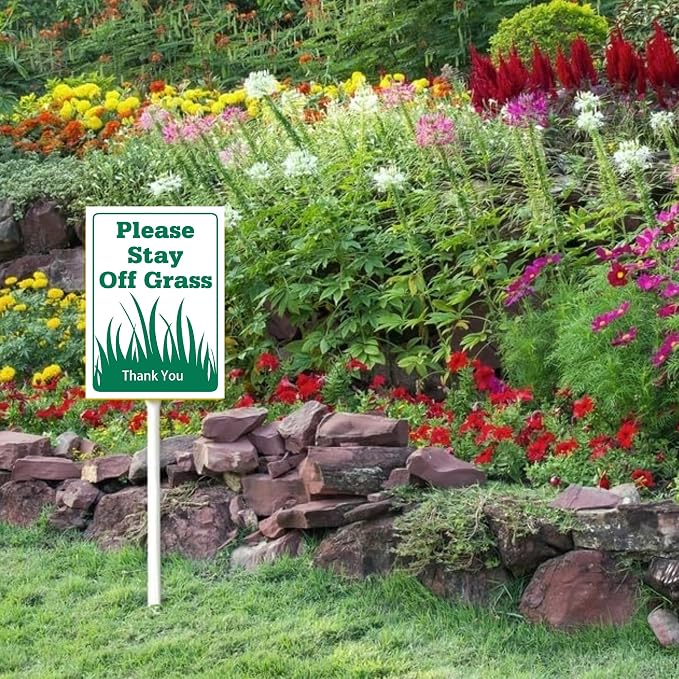 New Grass Growing Please Keep Off Yard Sign With Stake,Stay Off Grass Reflective Aluminum Lawn Signs Rust Free Garden Signs (8x12in)
