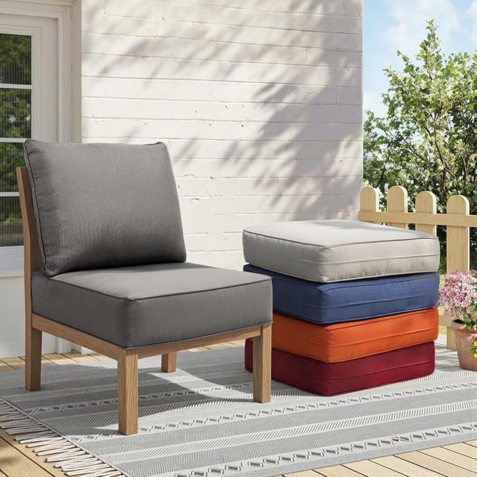 Outdoor Cushion Set for Furniture Patio Furniture, UV Resistant, Water Resistant - 6 Inch Thick Foam Garden Cushions– 22x24 Inch Patio Seat Covers for Chair/Sofa/Couch | Grey | 4-Pack |