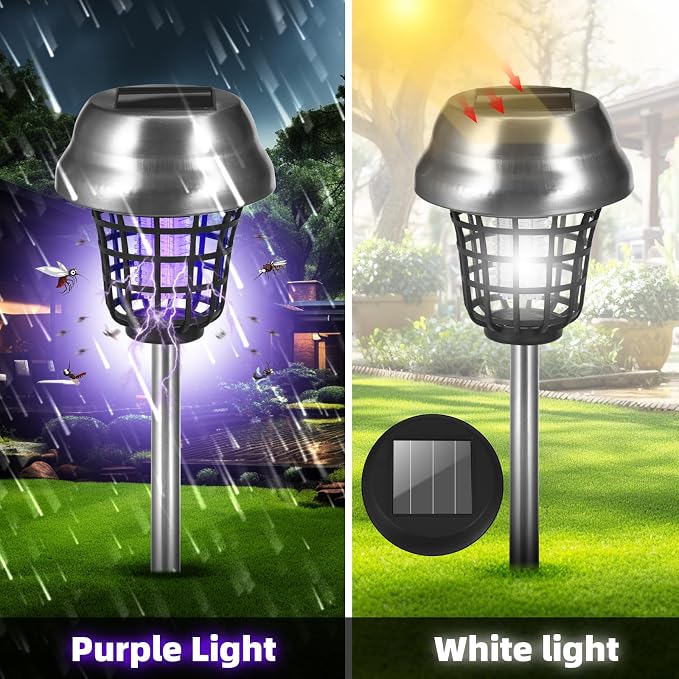 4 Pack Solar Bug Zapper Outdoor Waterproof Solar Powered Mosquito Zapper Repellent Outdoor Patio,Cordless & Auto On/Off Trap Light for Small Fly Insect Zappers for Garden Backyard Gnat for Outside
